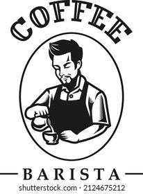 Vector illustration of Barista waiter preparing coffee cup latte	