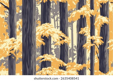 A vector illustration of the bark and leaves of redwood trees, detailed and high-resolution.Army hunting camouflage background. Forest real tree camouflage design. Winter hunting camouflage. 
