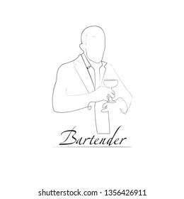 Vector illustration of a barman. Outline style. For the web, signage.