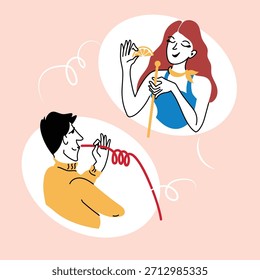 Ilustração vetorial de barmen e sua cliente