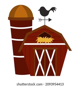 Vector illustration of a barn and a granary. isolated on a white background.