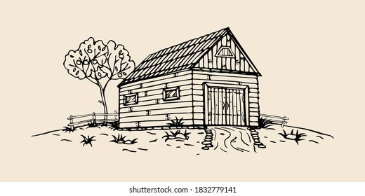Ilustración vectorial de un granero de estilo retro