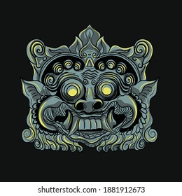 Vector illustration of Barong from Indonesia with predominantly blue color and light yellow color