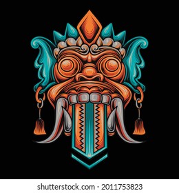 Vector illustration of barong traditional bali mask