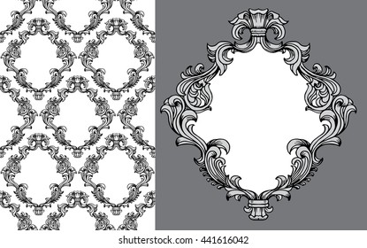 Vector illustration of baroque acanthus leaves frame seamless wallpaper pattern with single frame element