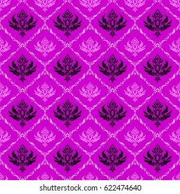 Vector illustration. Baroque vintage damask seamless pattern in pink, magenta and black colors. Luxury classic ornament, royal victorian texture for wallpapers, print, textile or fabric.