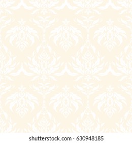 Vector illustration. Baroque vintage damask seamless pattern in neutral and white colors. Luxury classic ornament, royal victorian texture for wallpapers, print, textile or fabric.
