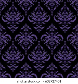 Vector illustration. Baroque vintage damask seamless pattern in violet colors. Luxury classic ornament, royal victorian texture for wallpapers, print, textile or fabric.