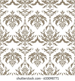 Vector illustration. Baroque vintage damask seamless pattern in beige colors. Luxury classic ornament, royal victorian texture for wallpapers, print, textile or fabric.