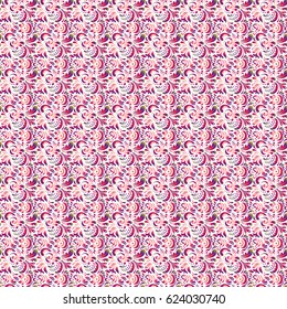 Vector illustration. Baroque vintage doodle damask seamless pattern in pink and purple colors. Luxury classic ornament, royal victorian texture for wallpapers, print, textile or fabric.