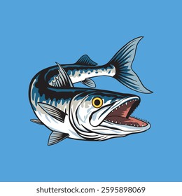 Vector illustration of barracuda fish on blue background
