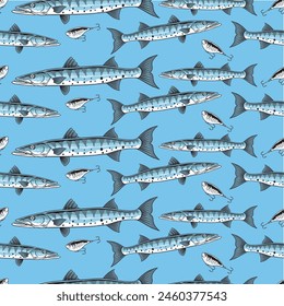 Ilustración vectorial de los peces de Barracuda con la ilustración de Antiguas disponible para el patrón