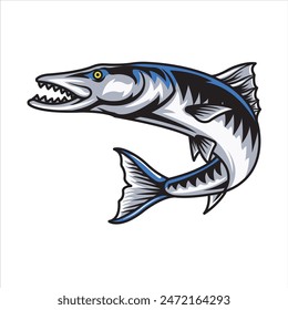 Vector Illustration of Barracuda Fish with Vintage Illustration