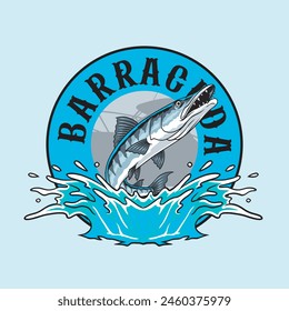 Vector Illustration of Barracuda Fish and Water Splash with Vintage Illustration Available for Fishing Badge