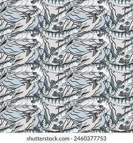 Vector Illustration of Barracuda Fish and Waves with Vintage Illustration Available for Pattern
