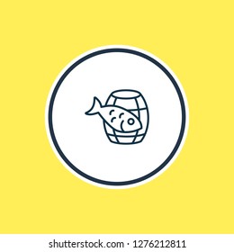 Vector illustration of barrel of fish icon line. Beautiful maritime element also can be used as container icon element.