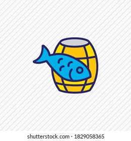 Vector illustration of barrel of fish icon colored line. Beautiful maritime element also can be used as container icon element.