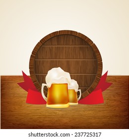 vector illustration, barrel with a glass of fresh beer