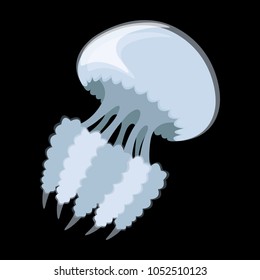 Vector illustration of the barrel jellyfish. Cartoon rhizostoma pulmo, detailed transparent mediterranean medusa. 