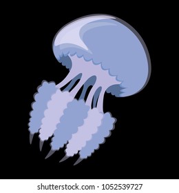 Vector illustration of the barrel jellyfish. Cartoon rhizostoma pulmo, detailed transparent  purple mediterranean medusa. 