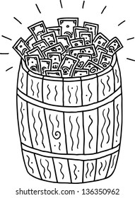 Vector illustration of a barrel with money