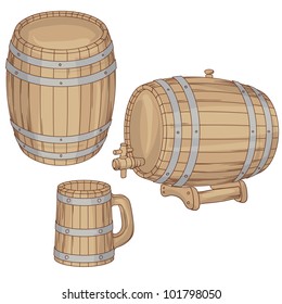 Vector illustration of a barrel, mug isolated on white.
