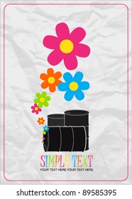 vector illustration of barrels  and flowers. Place for your text.