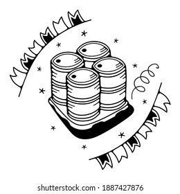 Vektorgrafik mit Fässern. Einzeln auf weißem Hintergrund. Cute-Doodle-Illustrationen.