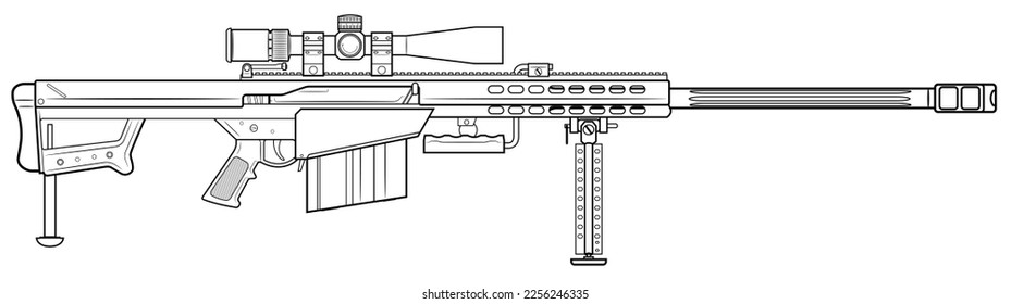 Vector illustration of the Barret M82 semi-automatic anti-materiel rifle on the white background. Right side.