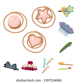 Vector illustration  barrette and hair icon. Set  barrette and accessories stock vector illustration.