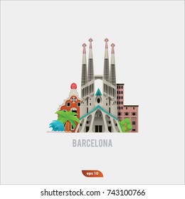 Vector Illustration of Barselona landmarks, flat and modern icon set for travel companies