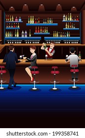 A vector illustration bartender working in bar