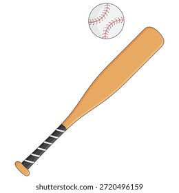 Vector illustration of a baseball ball and bat, representing sports, competition, teamwork, and professional baseball training.