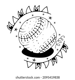 Vector illustration with baseball ball. Isolated on a white background. Cute doodle illustrations.