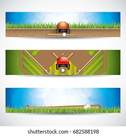 Vector illustration of baseball banners with wooden bats and ball