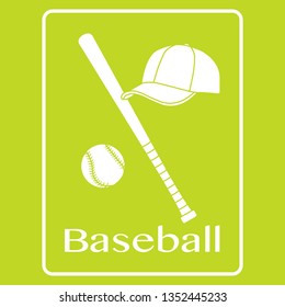 Vector illustration with baseball bat, ball, cap. Sports background. Design for banner, poster or print.