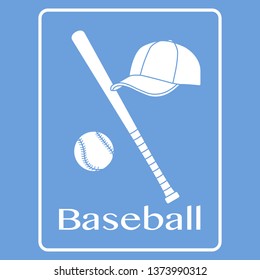 Vector illustration with baseball bat, ball, cap. Sports background. Design for banner, poster or print.