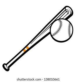 Vector illustration of baseball bat and ball