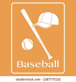 Vector illustration with baseball bat, ball, cap. Sports background. Design for banner, poster or print.