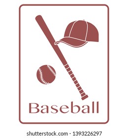 Vector illustration with baseball bat, ball, cap. Sports background. Design for banner, poster or print.