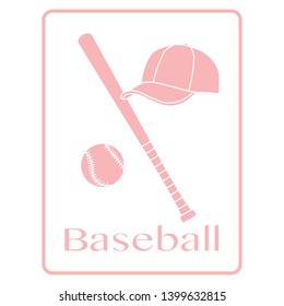Vector illustration with baseball bat, ball, cap. Sports background. Design for banner, poster or print.