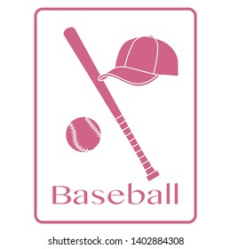Vector illustration with baseball bat, ball, cap. Sports background. Design for banner, poster or print.