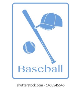 Vector illustration with baseball bat, ball, cap. Sports background. Design for banner, poster or print.