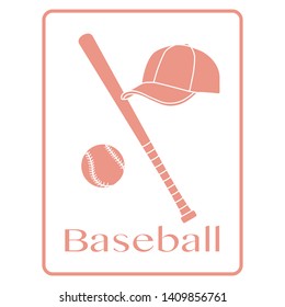 Vector illustration with baseball bat, ball, cap. Sports background. Design for banner, poster or print.