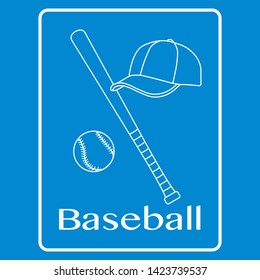 Vector illustration with baseball bat, ball, cap. Sports background. Design for banner, poster or print.