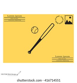 Vector illustration of baseball bat and ball
