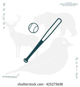 Vector illustration of baseball bat and ball
