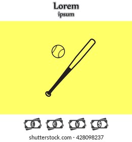 Vector illustration of baseball bat and ball
