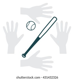 Vector illustration of baseball bat and ball