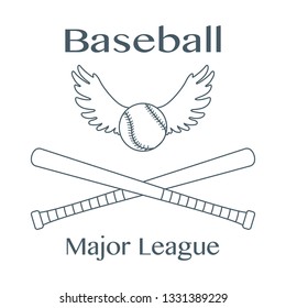 Vector illustration with baseball bats, ball with wings. Sports background. Design for banner, poster or print.